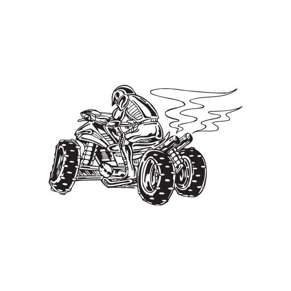 Black line-art offroad ATV wall decal with motion flame lines