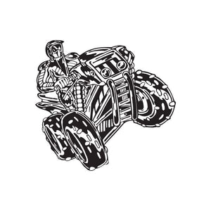 ATV wall decal featuring a black line-art offroad quad and rider