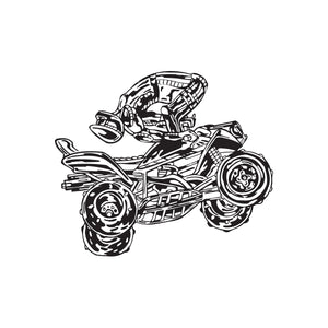 Offroad ATV vinyl wall decal, black line-art racing quad