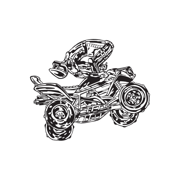 Offroad ATV vinyl wall decal, black line-art racing quad