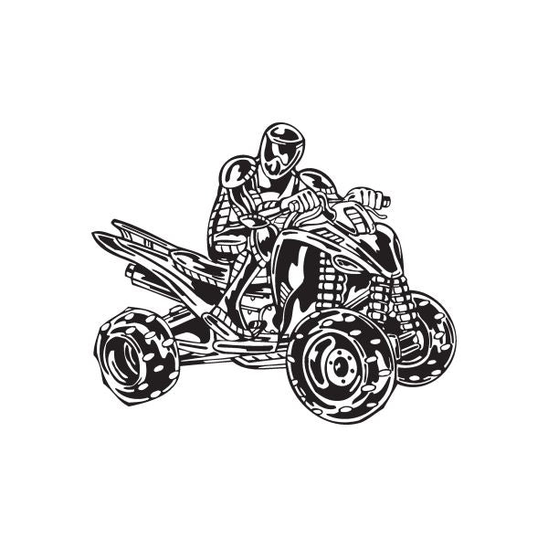 Offroad ATV wall decal, vinyl sticker of a rider on a quad bike, black outline