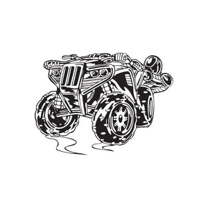 Offroad ATV wall decal, black line art vinyl sticker of a rugged quad bike