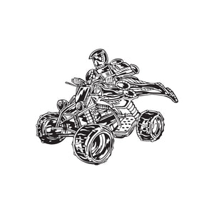 Vinyl offroad ATV wall decal, black line-art rider on quad bike illustration