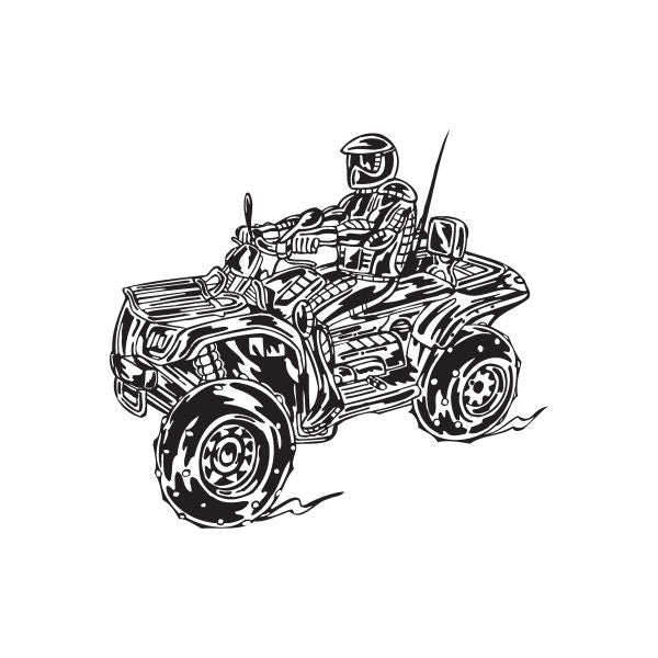 Offroad ATV wall decal: black-and-white outline of a helmeted rider on an ATV