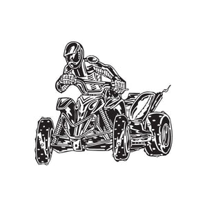 Offroad ATV wall decal showing a black-and-white racing quad with rider helmet