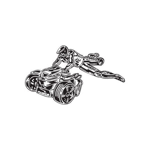 Offroad ATV vinyl wall decal with black-and-white line art of a rider on a quad