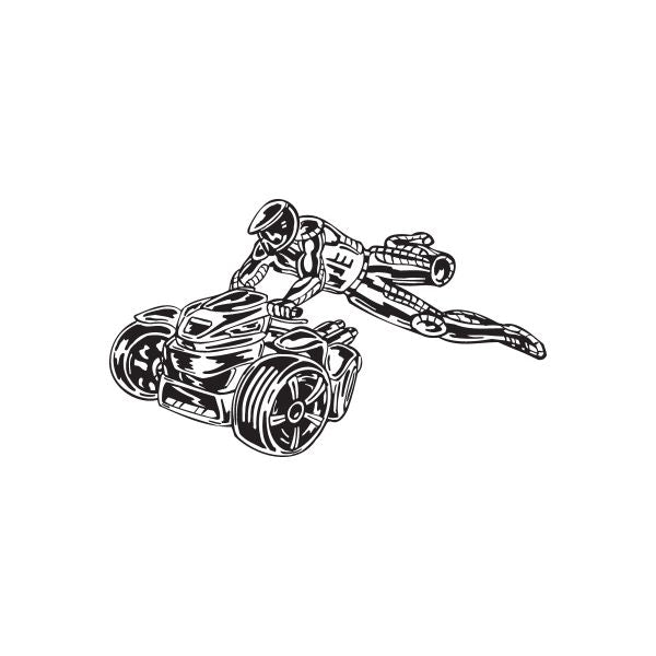 Offroad ATV vinyl wall decal with black-and-white line art of a rider on a quad