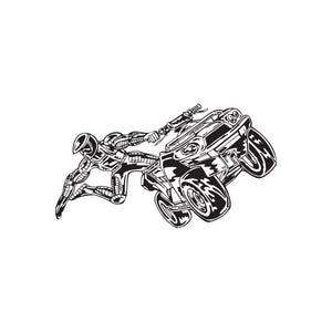 ATV wall decal vinyl with black and white offroad quad line-art
