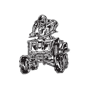Offroad ATV wall decal with black line-art rider on ATV, vinyl sticker design