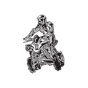 ATV wall decal vinyl sticker showing a rider on an off-road quad in black and white