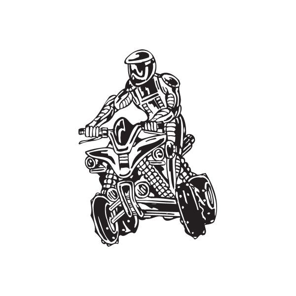 ATV wall decal vinyl sticker showing a rider on an off-road quad in black and white