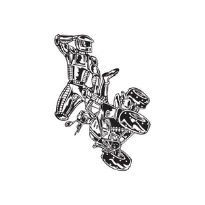 Offroad ATV wall decal, black and white line art ATV rider and wheels
