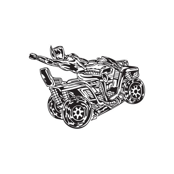 Offroad ATV vinyl wall decal, black line-art ATV with rider and four wheels