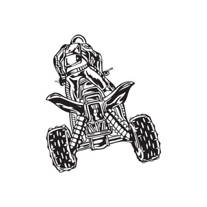 Offroad ATV wall decal, black vinyl outline of rider and quad bike