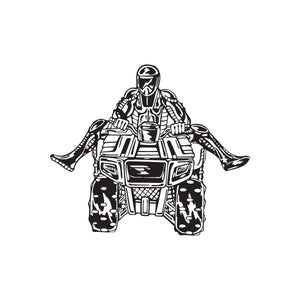 Offroad ATV vinyl wall decal, black line art of racing rider on quad bike
