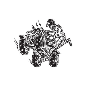 Offroad ATV wall decal with rider, black vinyl line art