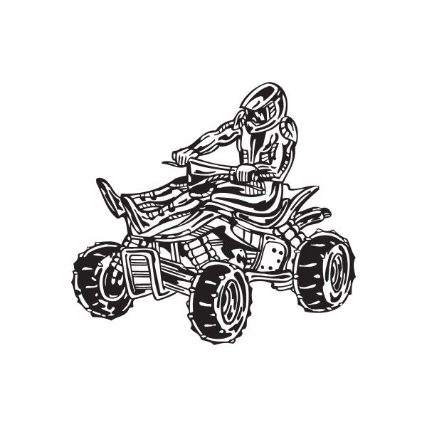 Offroad ATV vinyl wall decal with black outline of rider on all-terrain quad