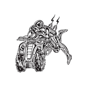Vinyl wall decal of black line-art offroad ATV rider on four-wheeler