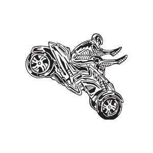 Offroad ATV vinyl wall decal, black and white line art racing quad