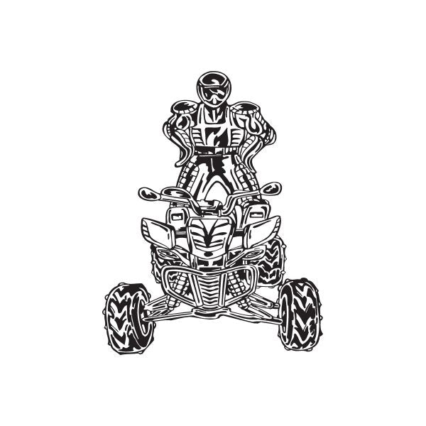 Offroad ATV wall decal, black line-art quad bike and rider graphic