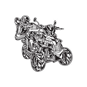 Offroad ATV wall decal, black-and-white outline of rider on quad bike