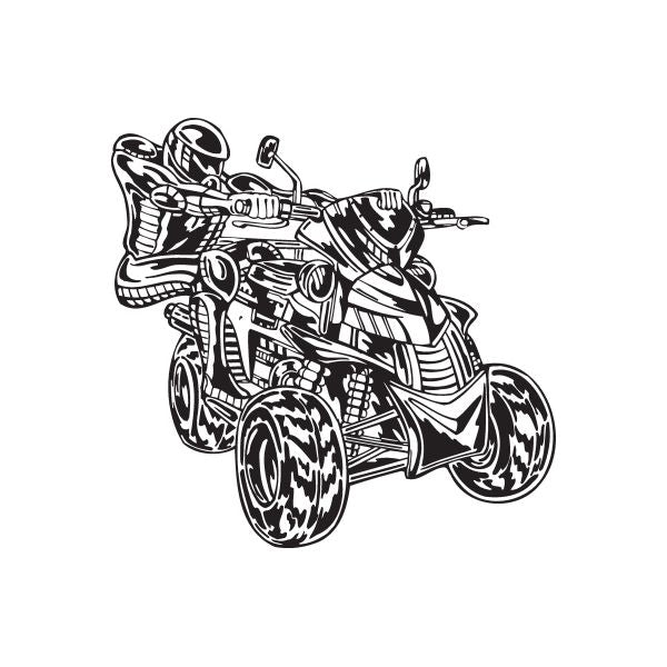 Offroad ATV wall decal, black-and-white outline of rider on quad bike