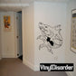 Shark face wall decal in black line art with open mouth and teeth