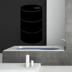 Black oil barrel wall decal with circular barrel details