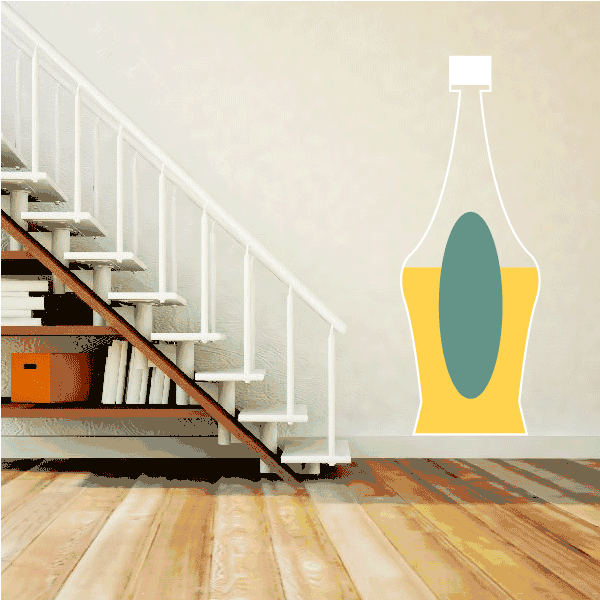 Oil in bottle sticker with yellow bottle outline and green oil drop icon