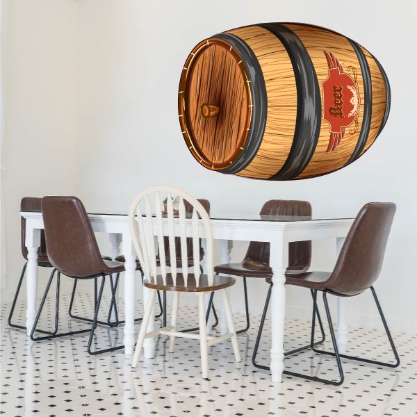 Beer barrel wall decal with Oktoberfest shield and wooden barrel pattern