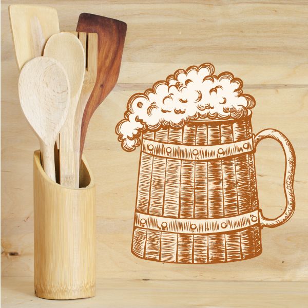 Oktoberfest beer mug wall decal with brown line art and white foam