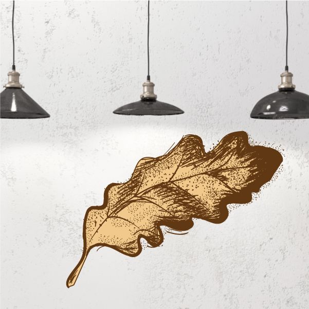 Oktoberfest vinyl wall decal: brown-gold curled leaf with speckled texture