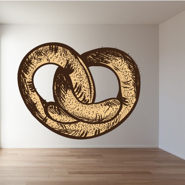 Oktoberfest pretzel vinyl wall decal, dark brown and tan outlined shape