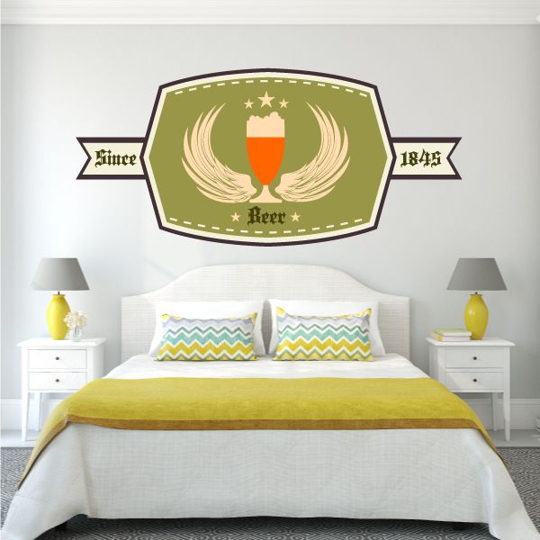 Vinyl wall decal featuring Oktoberfest beer mug with wings, ribbon text 'Since' and '1845'.