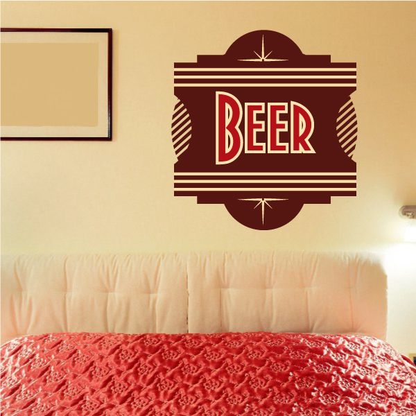 Oktoberfest beer vinyl wall decal with burgundy BEER sign and arched badge