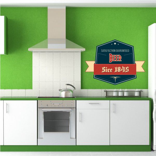 Oktoberfest beer wall decal with Satisfaction Guaranteed Beer badge and ribbon