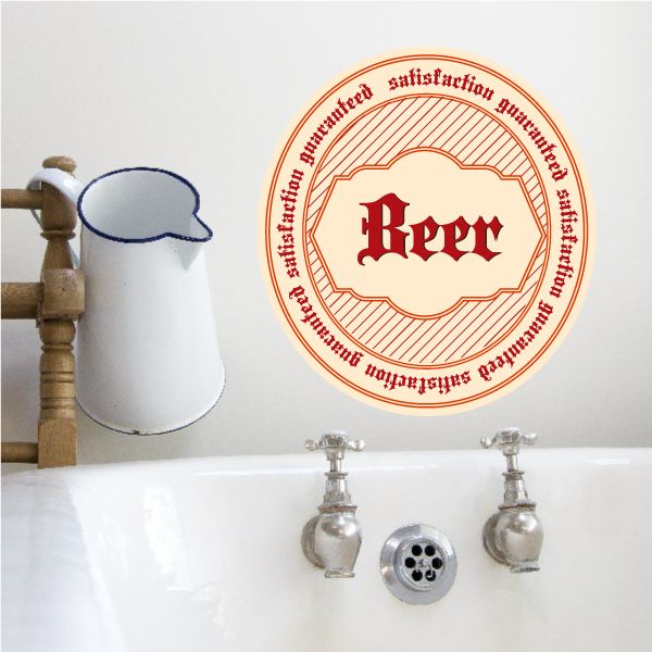 Oktoberfest beer wall decal, round orange vinyl with red Beer lettering