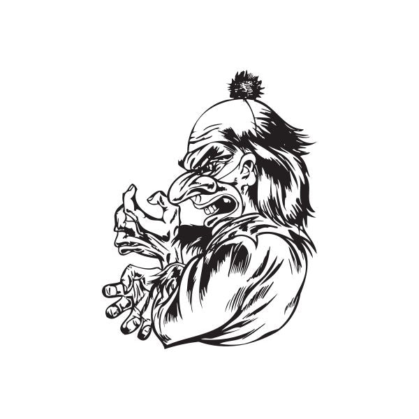 Old bald creepy clown decal with clawing hands