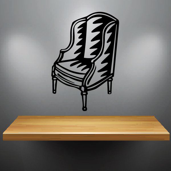 Black chair decal with ornate armchair silhouette and sketched legs