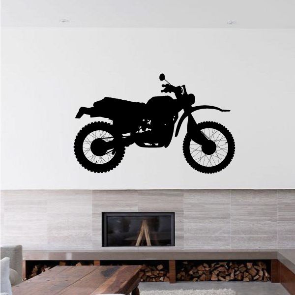 Dirt bike wall decal with black motocross silhouette.