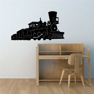 Black vintage steam train wall decal with locomotive and smoke stack design