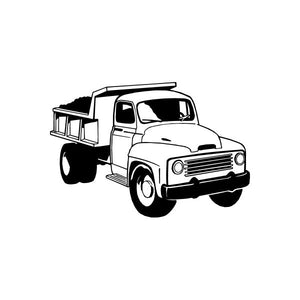 Old-fashioned dump truck decal, white truck with black outlines