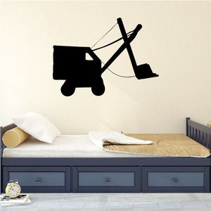 Old fashioned excavator wall decal, black silhouette with shovel bucket and arm