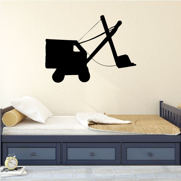Old fashioned excavator wall decal, black silhouette with shovel bucket and arm