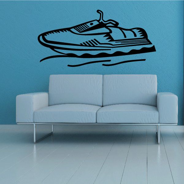 Black-outlined jet ski decal with striped body details