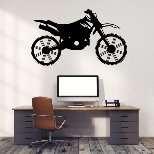 Racing dirt bike decal sticker with black motocross bike silhouette