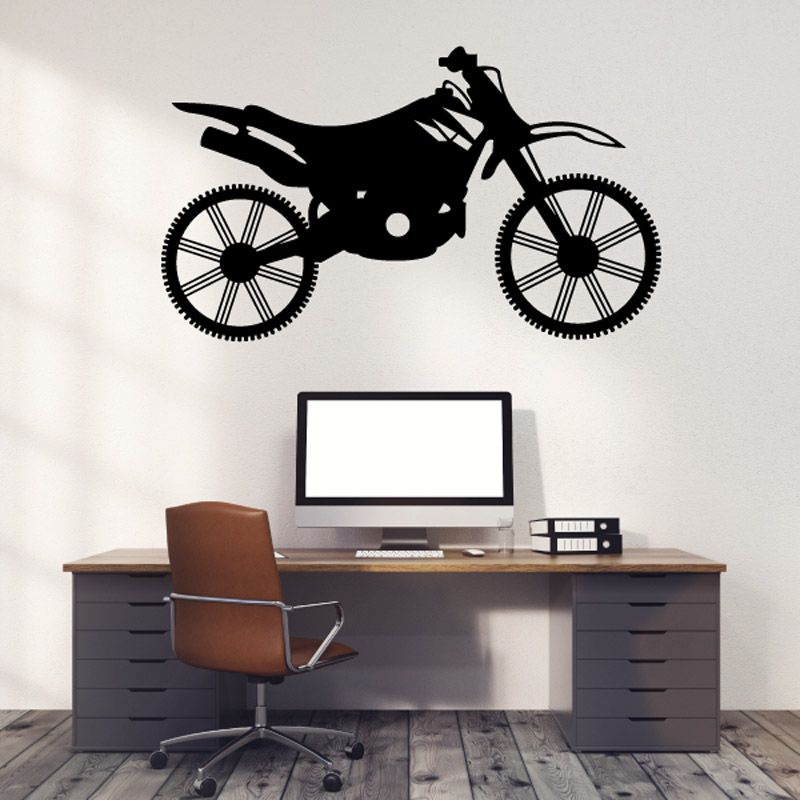 Racing dirt bike decal sticker with black motocross bike silhouette