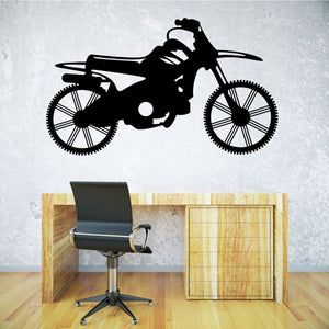 Dirt bike decal with black motocross motorcycle silhouette, front and side view