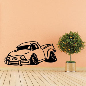 Old truck wall decal, black outlined vinyl design