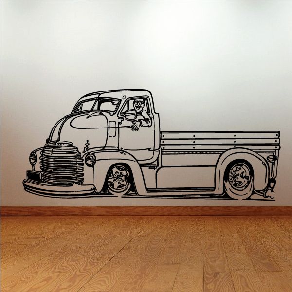Old truck wall decal vinyl outline with driver in cab
